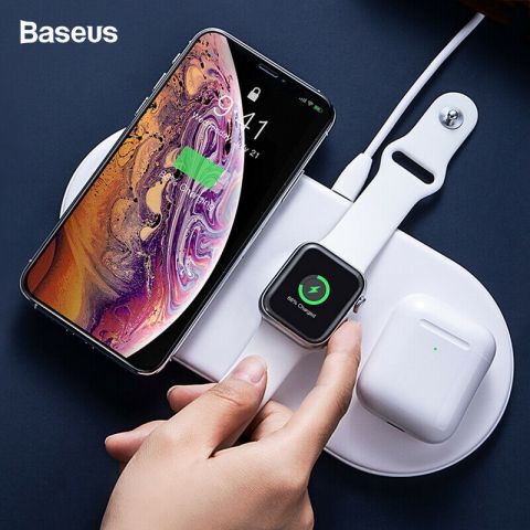 Безпровідна зарядка Baseus Smart 3in1 iPhone+iWatch+AirPods 18W White