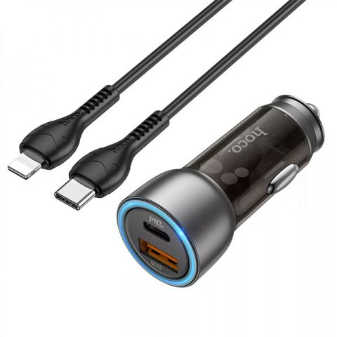Автомобильная зарядка Hoco NZ8 Dual Port PD25W+QC3.0 с кабелем Type-C to Lightning