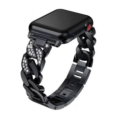 Металлический алмазный ремешок для Apple Watch 38/40/41mm со стразами-Black