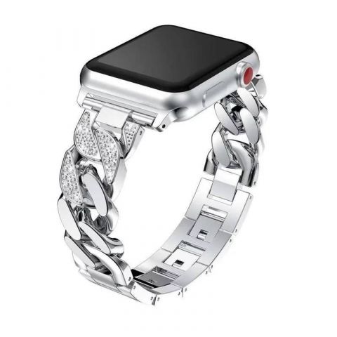 Металлический алмазный ремешок для Apple Watch 42/44/45mm со стразами-Silver