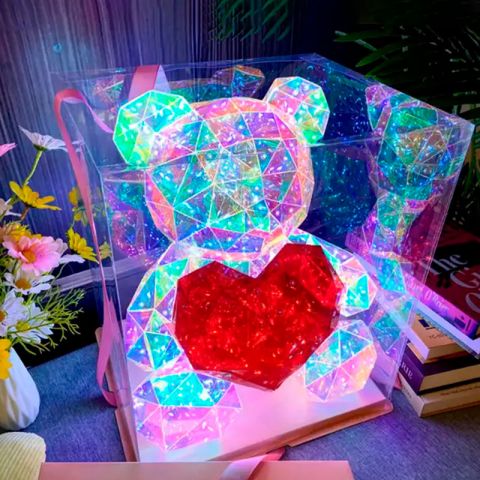 Блискучий LED світлодіодний Нічник світильник ведмідь з серцем