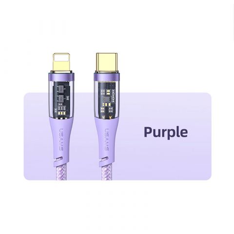 Прозрачный кабель Usams (US-SJ573) Type-C to Lightning iPhone PD 20W Transparent Data Cable-Purple